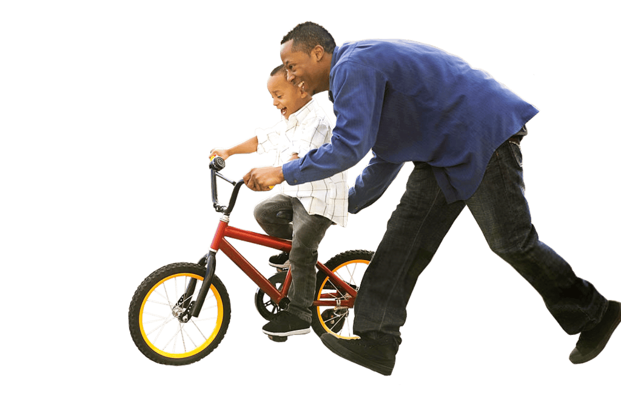 dad son and bike